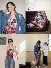 花柄デザインのシルクスカーフ【コットン100%・両面プリント・大判・収納袋付き】