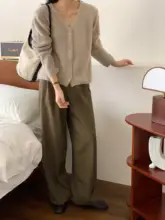 Vネックニットカーディガン【レディース・秋冬・無地・ゆったりフィット】