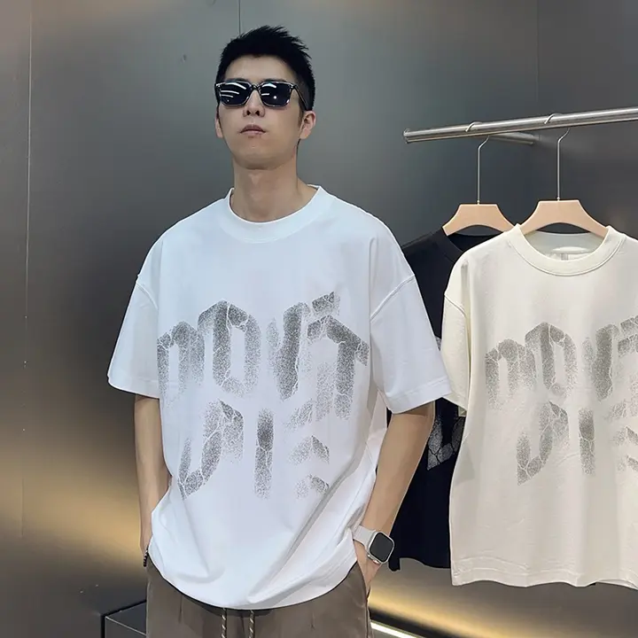 クラックプリントの半袖Tシャツ【メンズ・ゆったり型・カジュアルデザイン】（セットアップ対応）