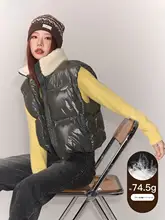 ダックダウンの女性用ダウンジャケット【ファー付き・ハートデザイン・ノースリーブ】（セットアップ対応）