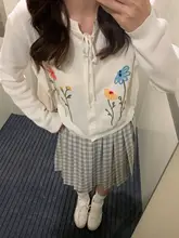 手作り刺繍の立体花デザイン編み上げカーディガン【日焼け防止・春夏向け】