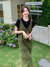 ブラックTシャツドレス【夏用・カジュアル・グリーンのレースキャミドレス・デザイン性あり】（セットアップ対応）