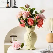 フレンチリボンデザインの陶器花瓶【シンプル・レトロ・インテリア装飾用】