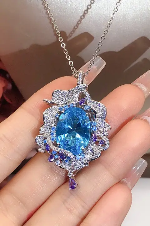 洗練された海洋ブルーダイヤモンドペンダントネックレス【煌めくデザイン・女性用】