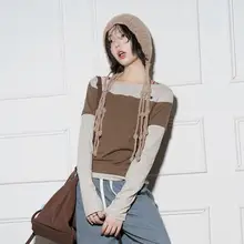 コントラストデザインの長袖Tシャツ【レディース・重ね着風・カジュアル】（セットアップ対応）