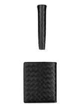 Carlen Kslmen メンズ本革財布【編み込みデザイン・ショートタイプ・カードスロット付き】