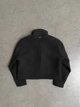 ポケット付き立体カットの磁気留め具フルジップジャケット【アセテート混合・ブラック】