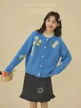 手編み立体花モチーフニットカーディガン【上品なデザイン】