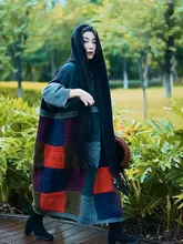 多彩なチェック柄のゆったりとした大きいサイズのウールニットワンピース【レトロスタイル・保温タイプ・ママ向け】（セットアップ対応）