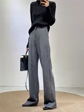 秋冬用ウールグレー女性用ワイドパンツ【厚手・ストレート・カジュアル】（セットアップ対応）