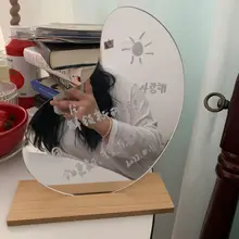 不規則デザインの化粧鏡【デスク用・木製台面装飾鏡】