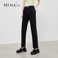 黒のコットン高腰ストレートジーンズ【春秋用・裾カット・洗濯可能】