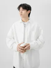 春のカジュアルコットン長袖シャツ【オーバーサイズ・プレーンデザイン】（セットアップ対応）