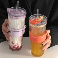 夏用大容量ガラスカップ【持ち運び便利・オフィス用・耐熱・コーヒーカップ】