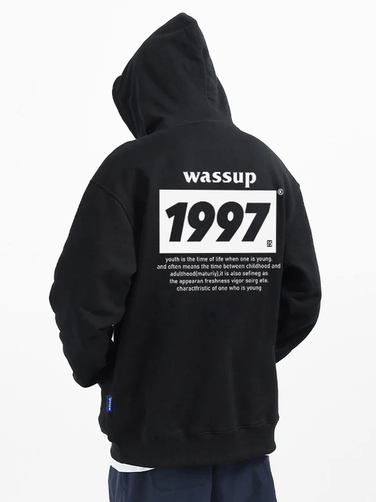 ストリート系 メンズ ブランド wassup のフード付きスウェットシャツ：加绒・ゆったりシルエットで秋冬を快適に