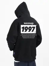 パーカー メンズ 裏起毛 レタープリント オーバーサイズ アメリカン風 ストリート カジュアル 秋冬 ペアルック 「WASSUP HEODS」