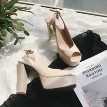 牛革製 厚底オープントゥサンダル【後ろ空き・上品デザイン・女性用】