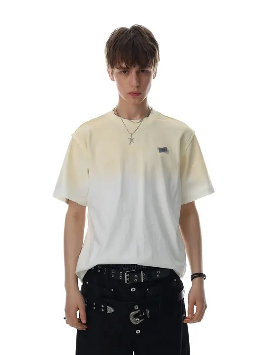 半袖Tシャツ メンズ アメリカン風 ヘビーオンス グラデーションプリント ウォッシュ加工 オーバーサイズ 上品 トップス 「MRNEARLY」