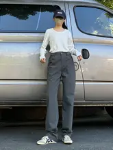 高身長用ロングストレートパンツ【グレーグリーン・コットン・ユニセックス・カジュアル】