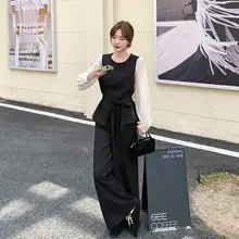 高級感あふれる春のコーディネート【フェイクツーピース・ブラウスとワイドパンツ】（セットアップ対応）
