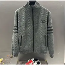 立襟刺繍入りジッパー開きカーディガン【欧風・メンズ・スリムフィット】
