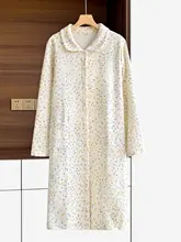 秋冬用 エアリーコットンナイトドレス【長袖・カーディガンタイプ・可愛いプリント・ゆったりした厚手】（セットアップ対応）