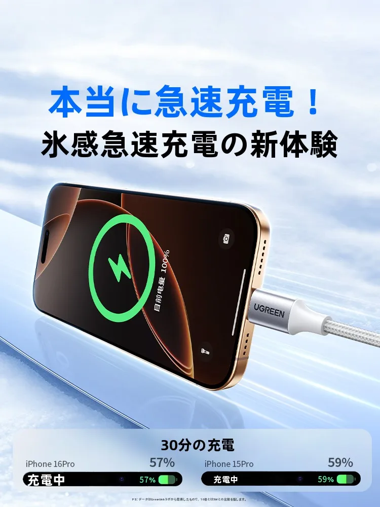 高効率USB-C充電ケーブル：急速充電対応の3メートル長さでデータ転送も可能