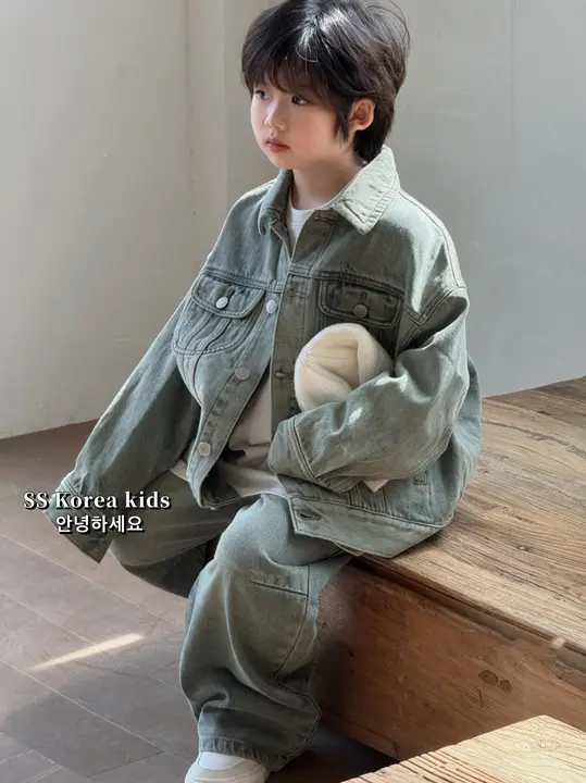 男の子用秋季デニムジャケットとパンツ【カジュアル・子供用】（セットアップ対応）