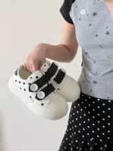 ポルカドットデザインのマジックテープキャンバスシューズ【通気性・厚底・女性用】