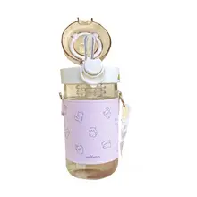 かわいい猫デザインのストロー付きグラス【持ち運びに便利・お茶と水分離】