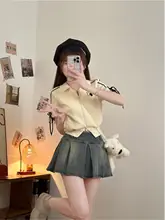 ヴィンテージ風デニムハーフスカート【Aライン・プリーツデザイン・女性用】（セットアップ対応）