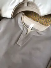亜麻混合素材の短袖ヘンリーネックTシャツ【極上の柔らかさ・ルーズフィット・メンズ用】（セットアップ対応）