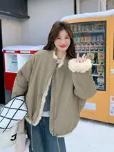 レトロなオリーブグリーンのリバーシブルショートジャケット【羊羔毛ライニング・冬用・韓国デザイン 】