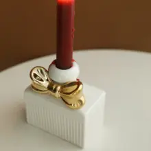金彩リボンデザインの陶器キャンドルホルダー