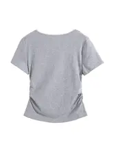 レディース 夏用レースリボン付きフィットTシャツ【ウエストシェイプ・短丈】