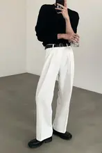 白色ストレートパンツ メンズ【高級感・ドレープ・ウエストハイ・カジュアル・ゆったり】