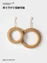 編み込みデザインの耐熱テーブルマット【円形・麻素材・キッチン用】