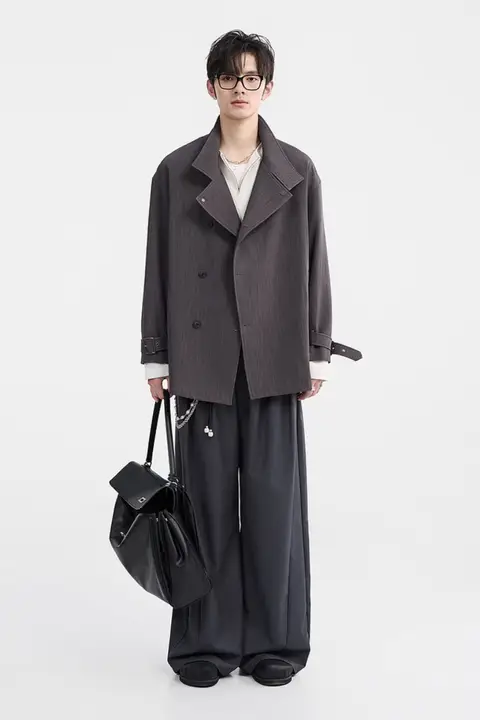 クラシックなダブルブレストコート【大翻领・クリーンフィット・春用・ゆったりシルエット】