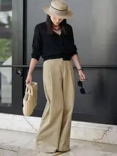 小九鹿 コーデュロイ ワイドレッグパンツ【高腰・スリム効果・秋冬用・スタイル】