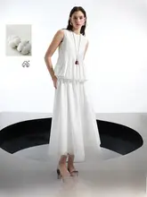 タックプリーツデザインのブラウス【フレンチスタイル・半身スカート・ロング】（セットアップ対応）