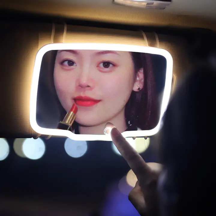 自動車用 サンバイザー化粧鏡【タッチLEDライト・助手席用・化粧】