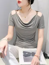 デザインの揺れ袖Tシャツ【女性用・ショートスリーブ・セクシー・肩出し】