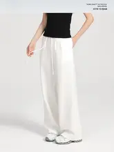 小柄女性向けホワイトモダール素材のルーズフィットパンツ【感・春秋用・ワイドレッグ】