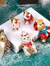 クリスマスデコレーション！ガラス製カラフルペイント動物モチーフ吊り下げ飾り【クマ・犬・フクロウ】