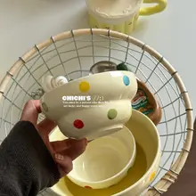 かわいいドット柄の陶器製ボウル【ご飯・スープ・麺用】