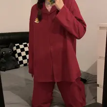 赤のカップル用パジャマ【春秋用・可愛いトラ柄・長袖・純綿・ホームウェア】（セットアップ対応）