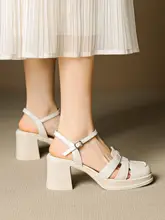 白色の太めヒールマリジェーンサンダル【編みデザイン・真皮・夏用】