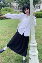 ブラック Aライン ミディスカート【厚手・プリーツ・秋冬用・小柄向け】