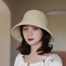 パール装飾付き大つば草帽子【UVカット・通気性・夏用・アウトドア】