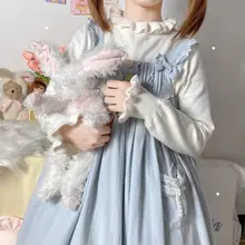 ロリータ風 白色長袖ニットトップス【秋冬用・極上の柔らかさ・ショートデザイン】